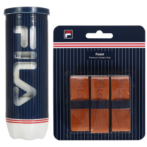 Tube de 3 balles padel FILA + paquet de 3 surgrips FILA Tube de 3 balles padel FILA + paquet de 3 surgrips FILA