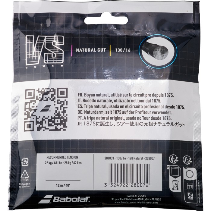 Cordage BABOLAT boyau naturel vs touch 150 years (12 metres)