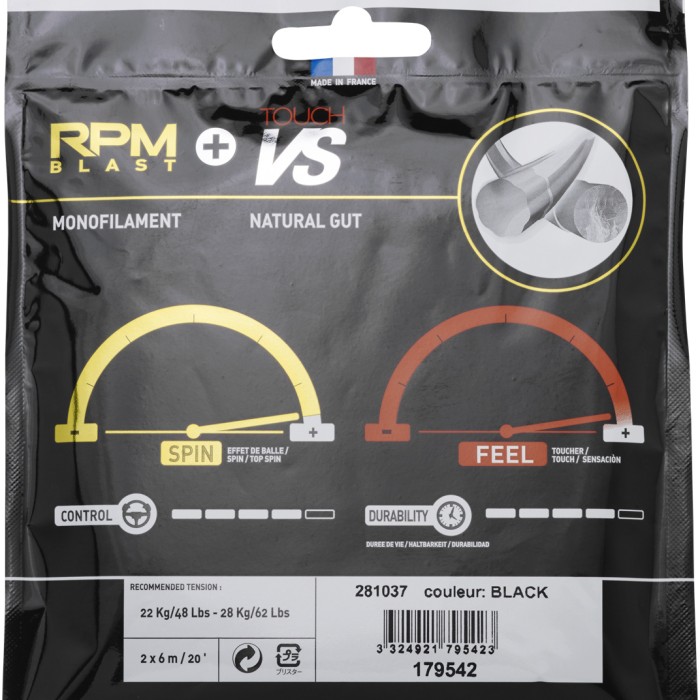 Cordage BABOLAT hybride rpm blast (1.25mm) + touch vs (1.30mm)
