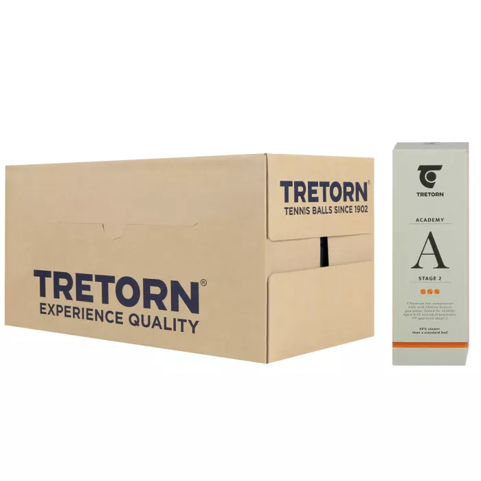 Kaste ar 40 tubām, katrā 3 TRETORN Academy oranžām bumbiņām