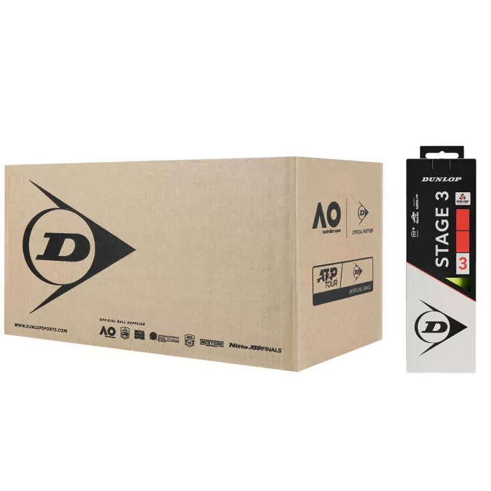 24 maisu komplekts ar 3 DUNLOP Mini Tennis Stage 3 bumbiņām