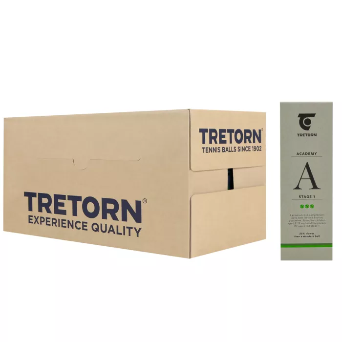 Kārba ar 40 caurulēm ar 3 TRETORN Academy zaļajām bumbiņām