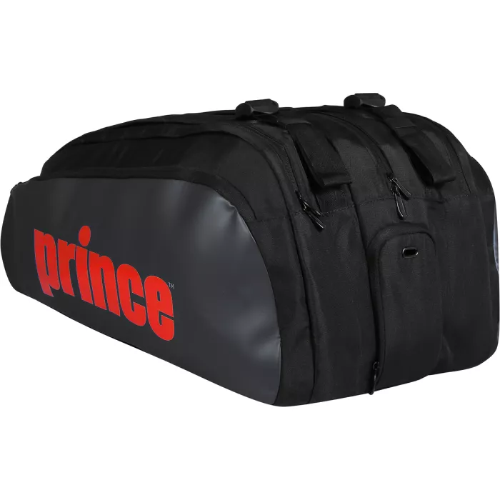 PRINCE tour 3 comp bk/pop rd tennis bag
