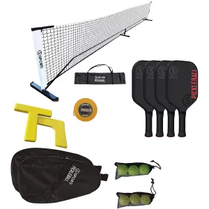 Complete pickleball court kit: net with structure + marking + rackets + balls