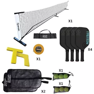 Complete pickleball court kit: net with structure + marking + rackets + balls